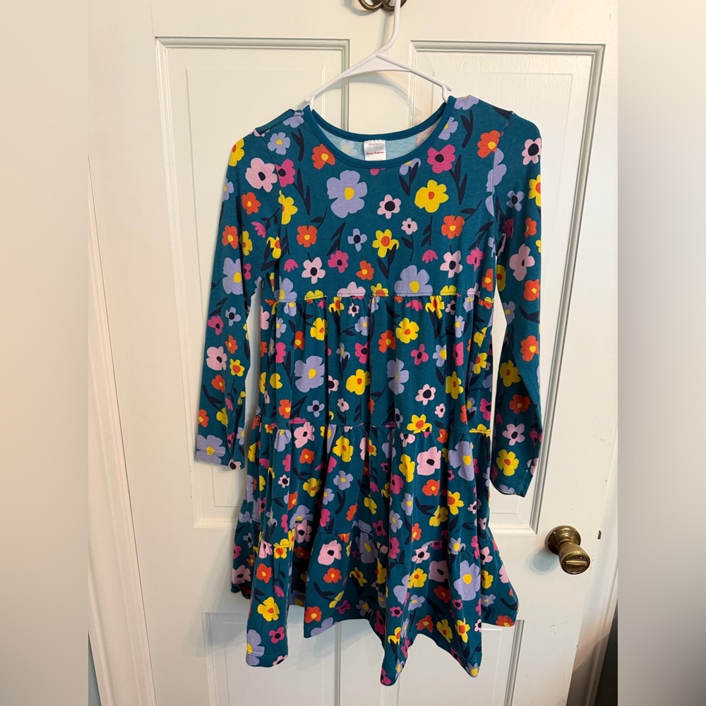 Hanna Andersson Teal Floral Long-Sleeve Play Dress